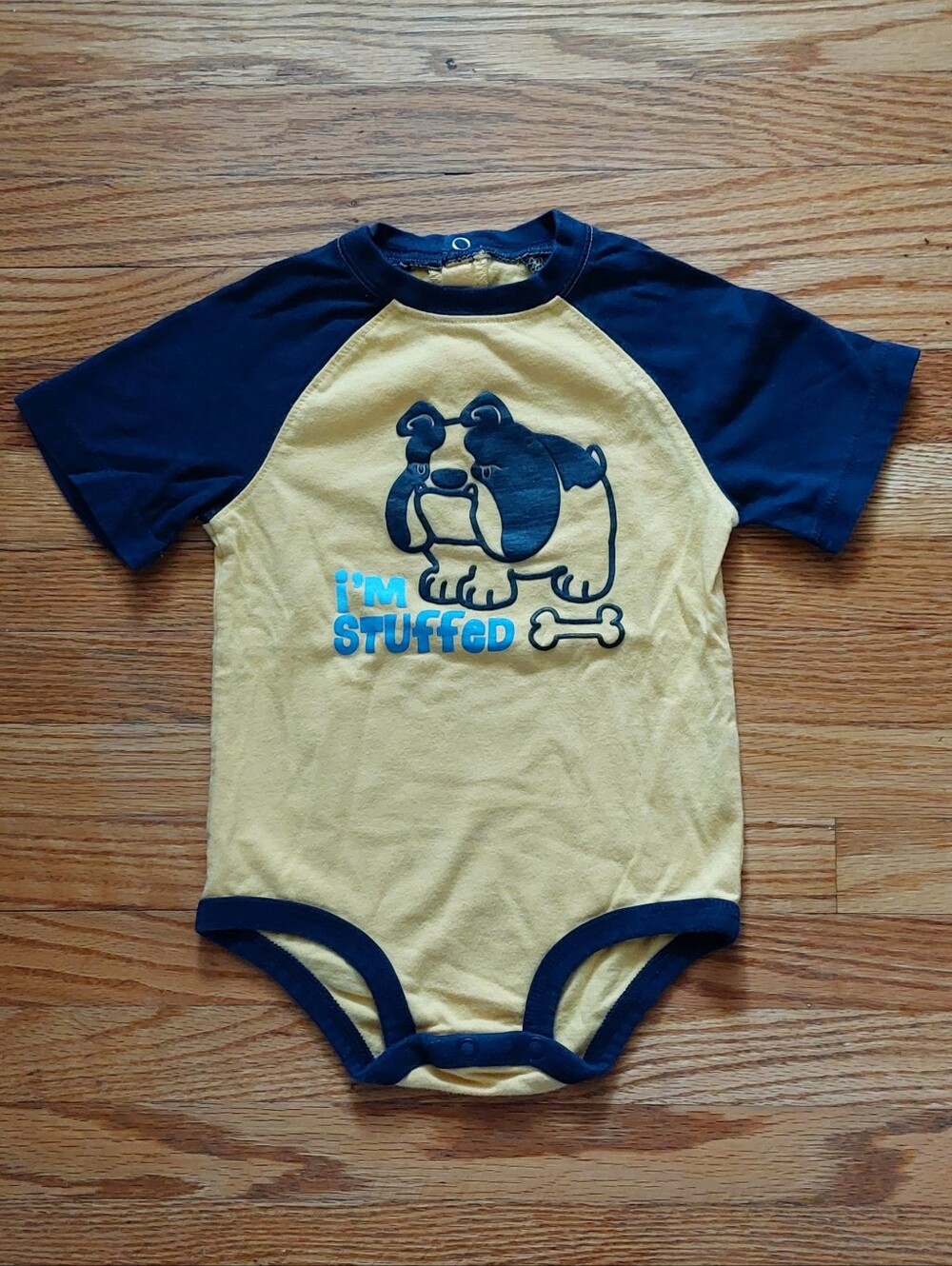Carter's Yellow & Navy "I'm Stuffed" Onesie - Size 12 Months